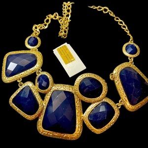 Beautiful gold & navy blue necklace with tag